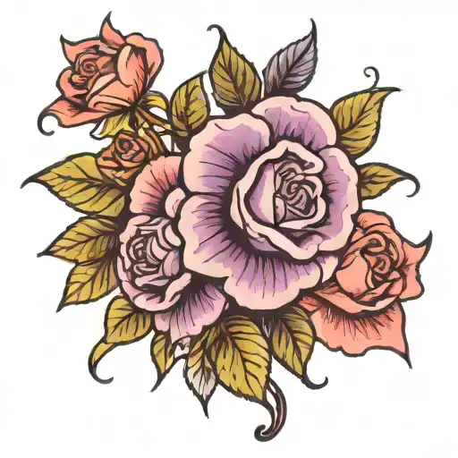 Violet And Rose Blooming