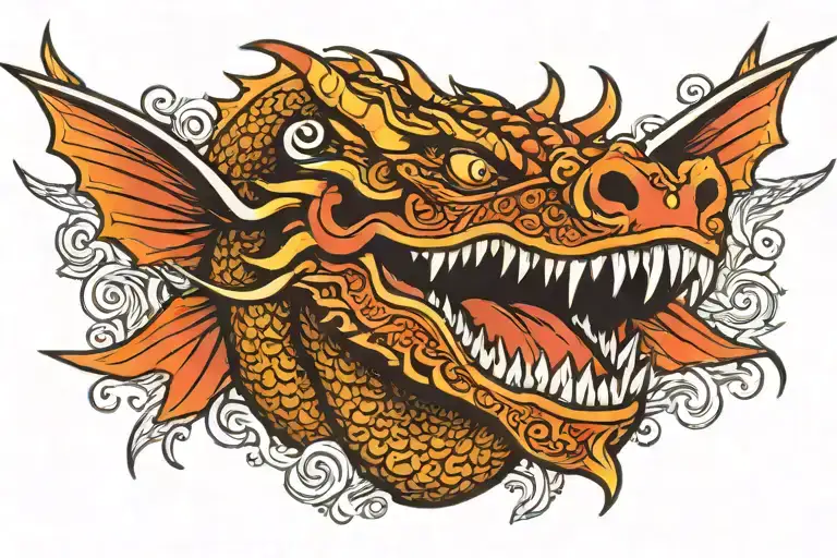 Dragon Head With Wings Spread Wide