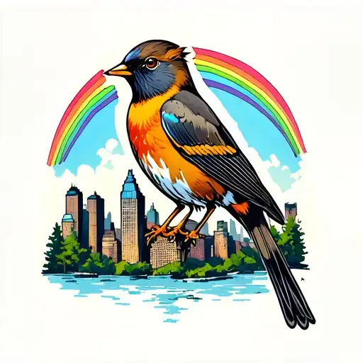 Robin And Rainbow Skyline