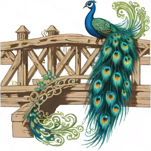 Wooden Bridge With Peacock Feather Intertwined