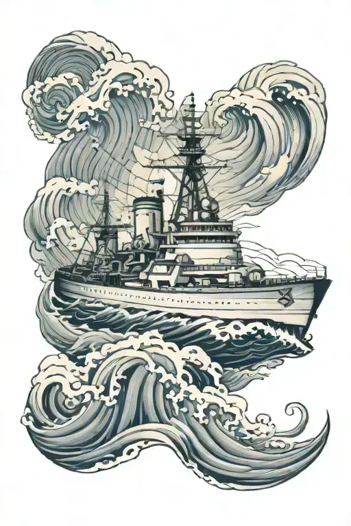 Us Navy Destroyer And Submarine Underneath Water Waves