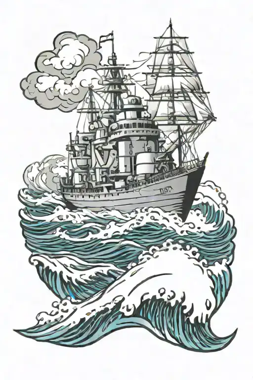 Us Navy Arleigh Burke Class Destroyer Chasing Russian Nuclear Attack Submarine Surrounded By Waves