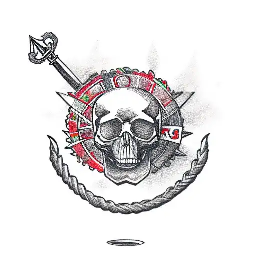 Skull With Sword And Compass Pointing West