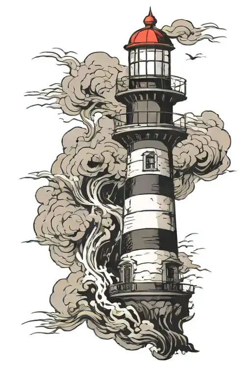 Lighthouse Stormy Condition With Old
