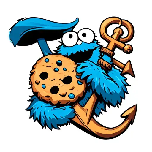 Cookie Monster Wrapped With An Anchor Intertwined
