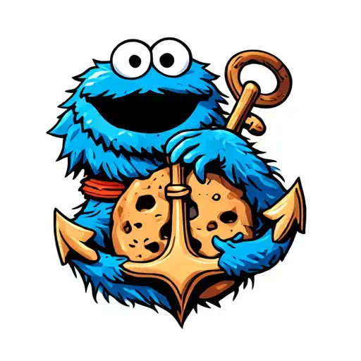 Cookie Monster Wrapped With An Anchor Intertwined Within