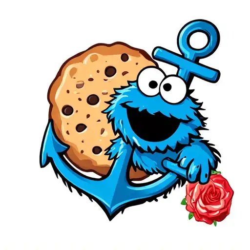 An Anchor With Cookie Monster Tattoo Design