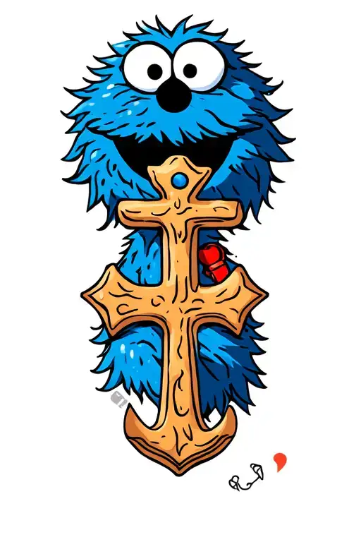 Cookie Monster With An Anchor Cross