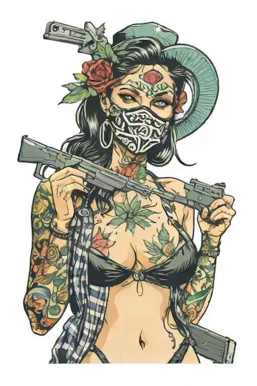 Girls In Bikini With Ski Mask And Guns Smoking Weed