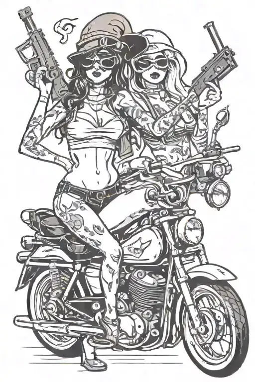 2 Girls In Bikini With Ski Mask And Guns Smoking Weed On A Motorbike