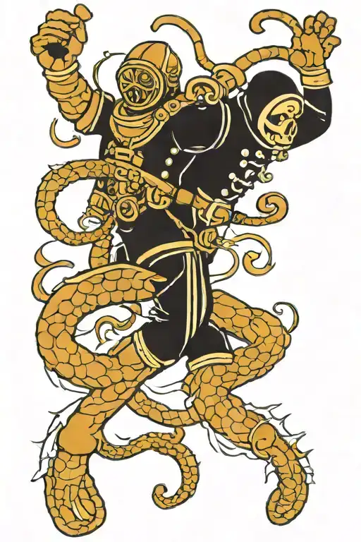 Old Fashioned Deep Sea Diver Vs Kraken Fighting