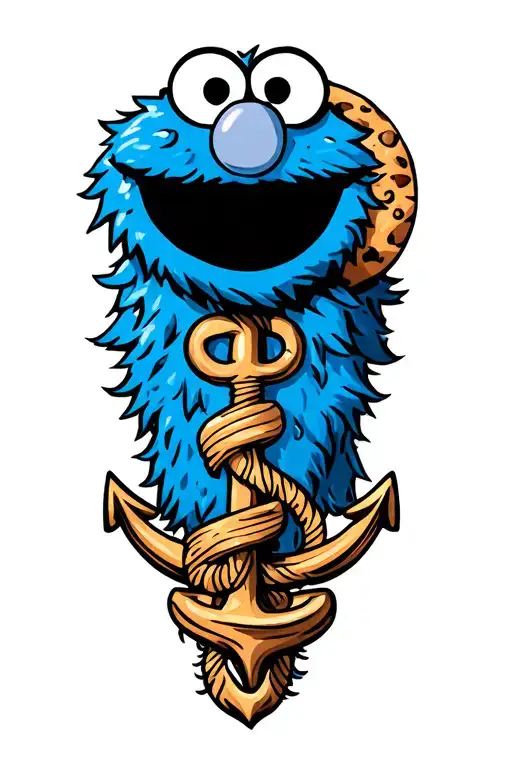 Cookie Monster With An Anchor Intertwined