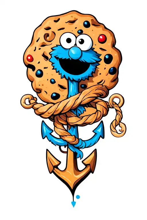 Cookie Monster With An Anchor Intertwined