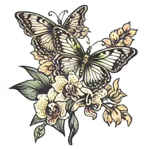 Butterfly And Orchid Flowers