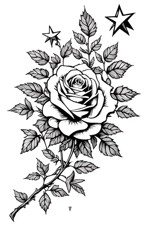 Roses And Stars Connected By Stems To Make It Look Like Vines