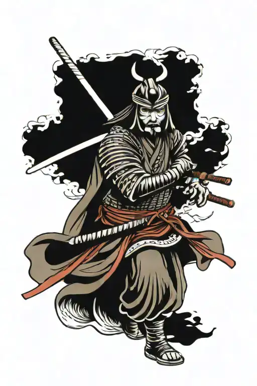 Japanese Samurai Warrior Wielding Sword With Mask
