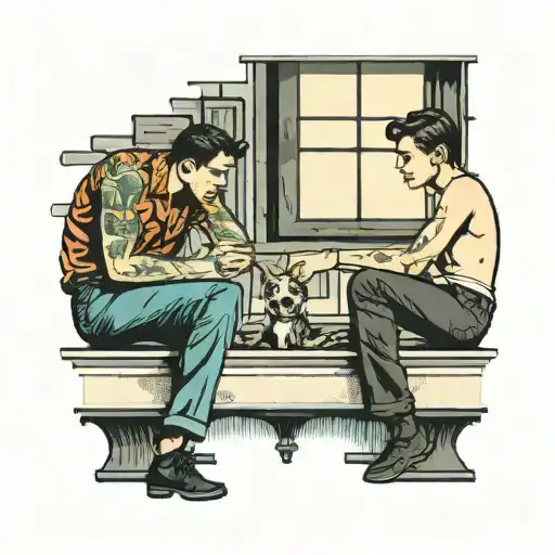 Two Guys On The Windowsill Are Looking At Each Other