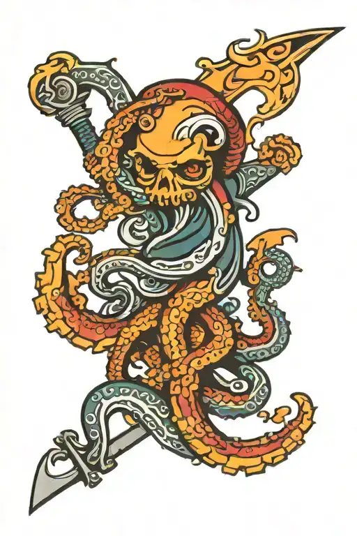 Fire Octopus Wielding A Dagger