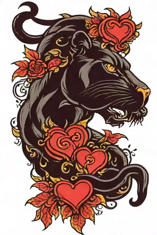 Panther Full Body With Red Hearts