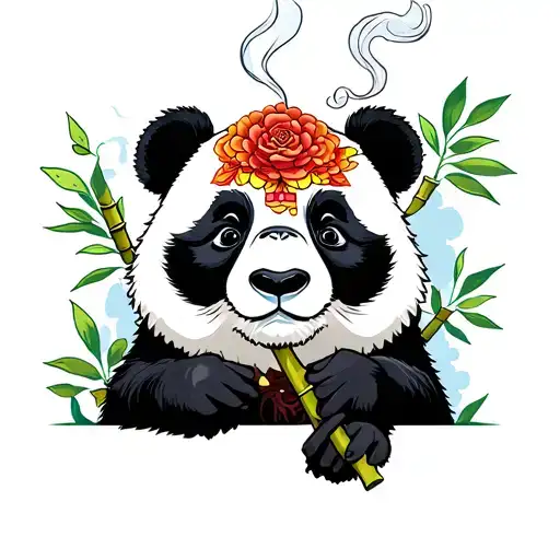 Panda Bear Smoking A Bamboo Stick