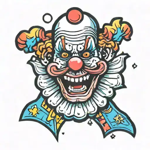 Old Video Game 8-Bit Style Male Clown With A Neon Rainbow Sign Border Around The Clown