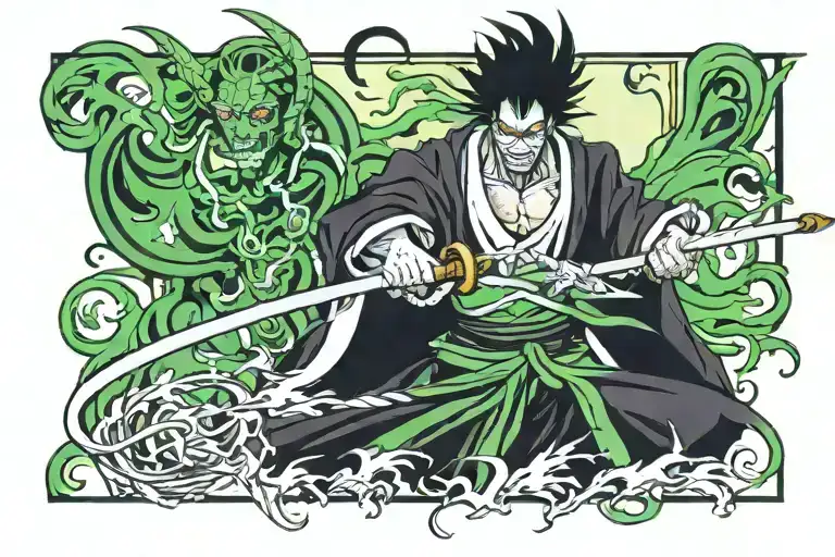 Balck And Green Bankai Form Bleach Anime
