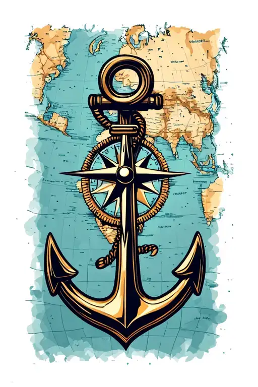 Navy Anchor With Compass Over Map