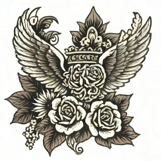 Wings Crown Surrounded By Bold Flowers