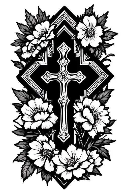 Flowers And Cross Surrounded