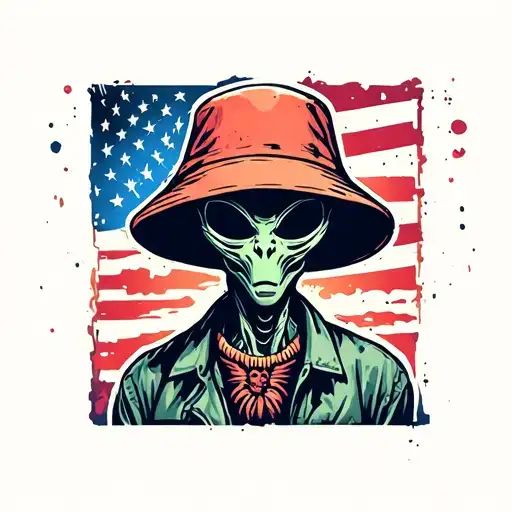 Stoner Alien With Bucket Hat