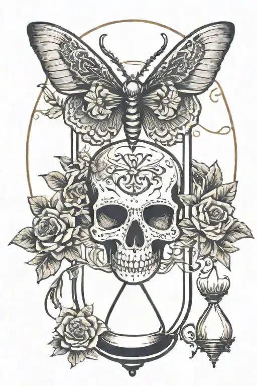 Moth Skull Hourglass Flowers Surrounding