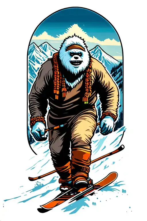 Yeti Skiing Down A Mountain