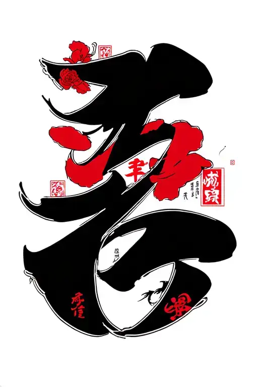 Chinese A Lettering Tattoo Design Incorporating