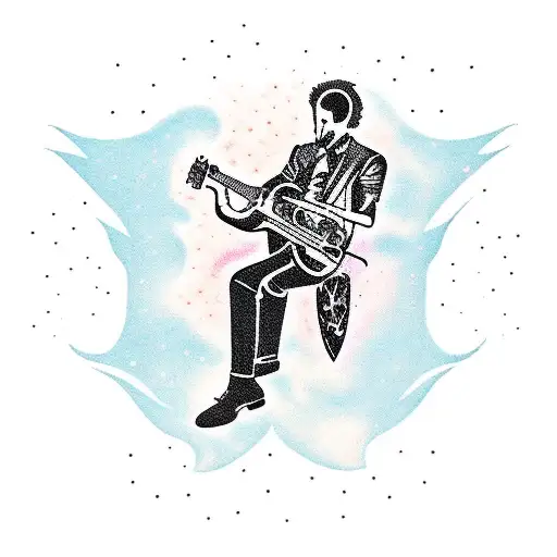 A Silhouette Of A Guitarist Surrounded By A Cosmic Background