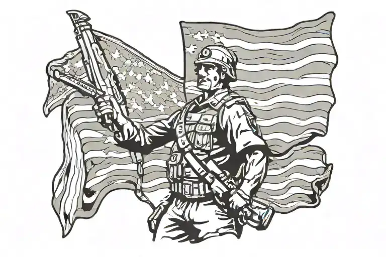 Soldier Holding American Flag Waving