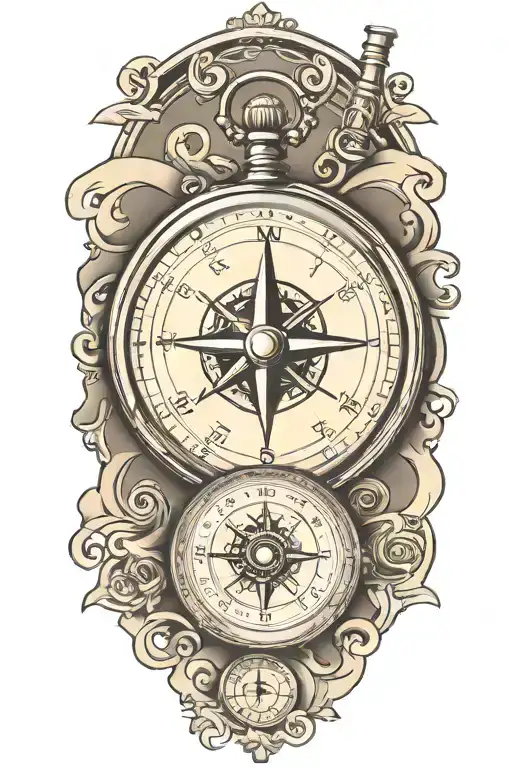 Compass And Pocket Watch With Scroll Wrapped