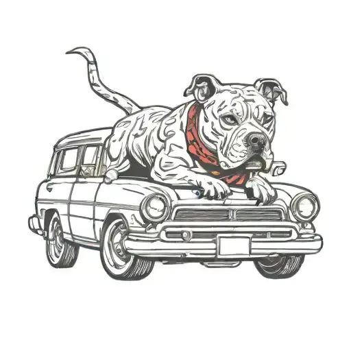 A Bully Pitbull Standing In Front Of A Car Driving