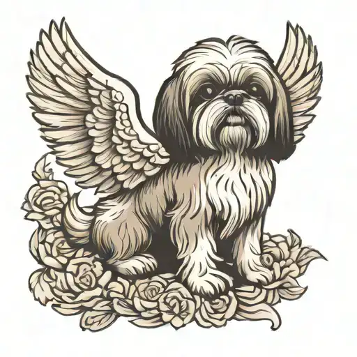 Shih Tzu With A Plushie And Wings Spread