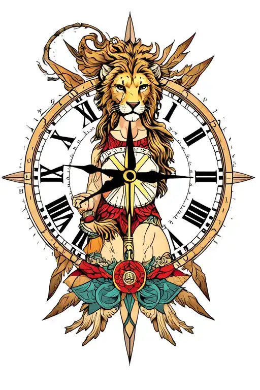 Greek Lion Warrior Compass Clock Rose Girl