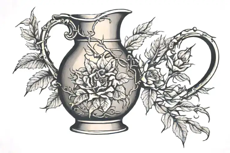 Brass Pitcher Wrapped In Thorns To Cover Up