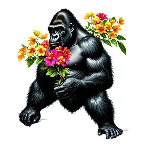 Gorilla Holding Flowers