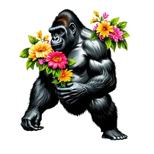 Gorilla Holding Flowers
