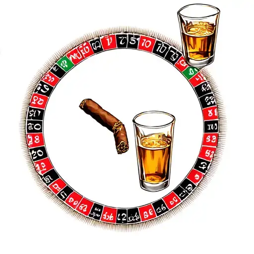 Casino With Cigar And Whiskey Glass Surrounded And A Roulette Table
