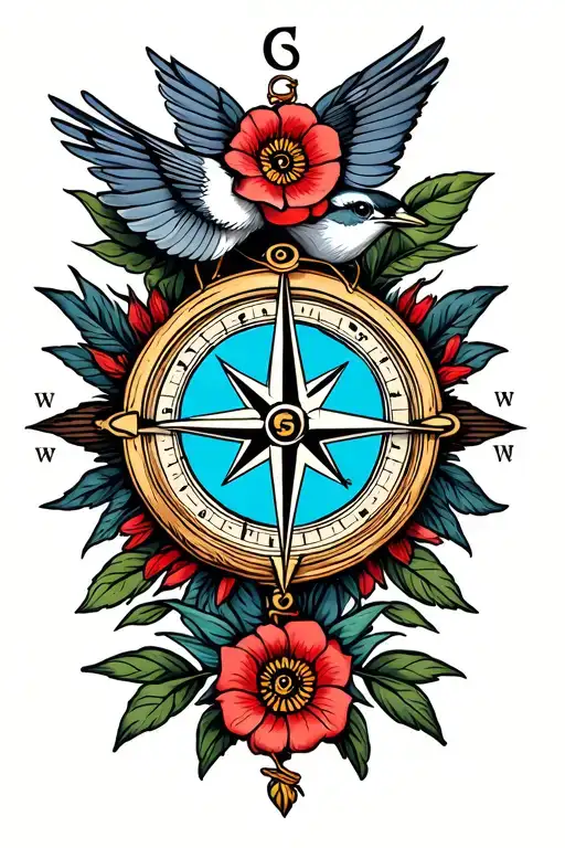 Compass Sparrow Rose Intertwined