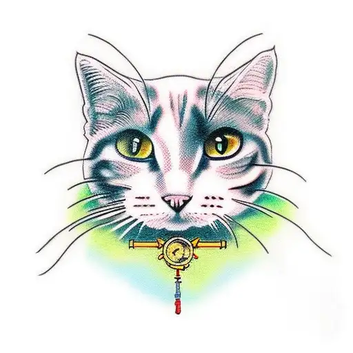 Small Size Tattoo Cat Holding A Gun