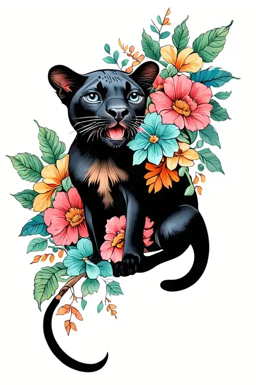 Cute Classic Crawling Panther And Florals