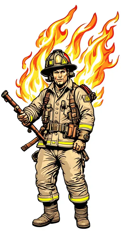 Firefighter Battling Flames