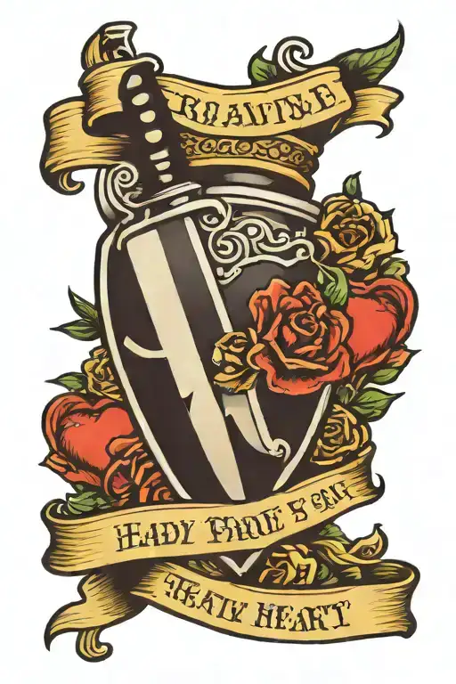 Knife Behind Heart That Has A Banner With Names Incorporated