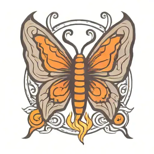 Tattoo Of Butterfly With Wings On Fire