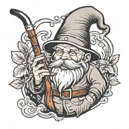 Garden Gnome Smoking A Wood Long Pipe